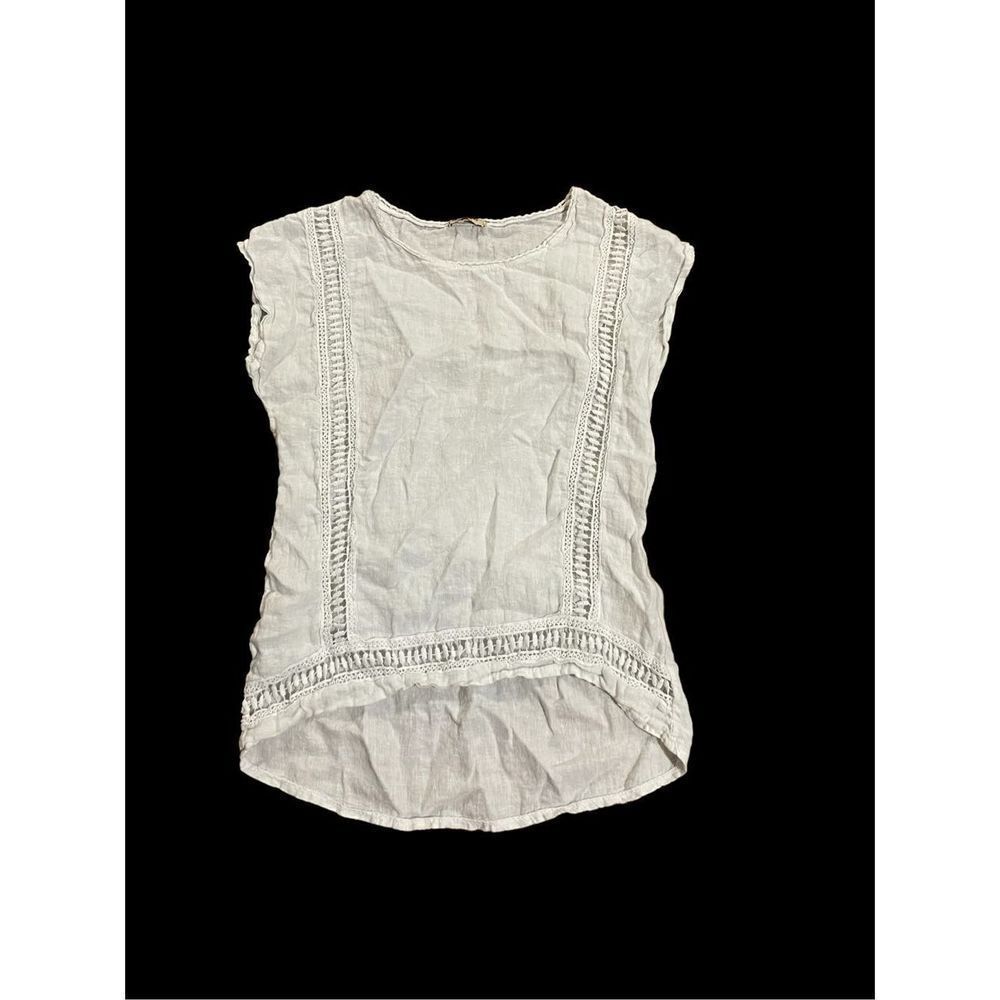 Women's White Linen Alessia Pacini Cap Sleeve Blouse, Sz S